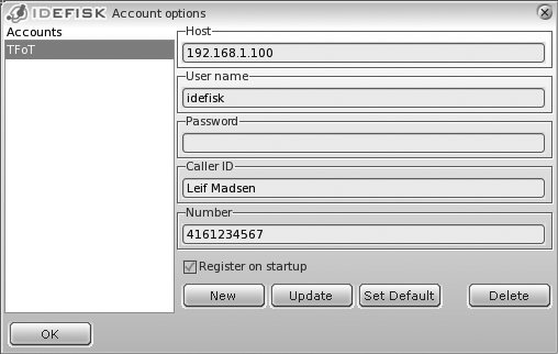 idefisk Account Options screen