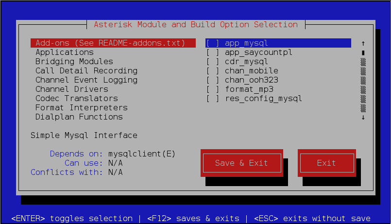 menuselect using the newt interface